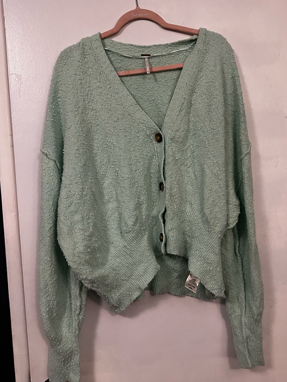 Free People Mint Green V-Neck Button Front Cardigan